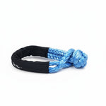 Load image into Gallery viewer, DesertX blue UHMWPE soft shackle with black protective sleeve and storage bag, 18 ton capacity.