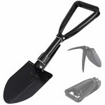 Load image into Gallery viewer, DesertX black metal tri-fold shovel with serrated edge and adjustable handle for camping and outdoor use.