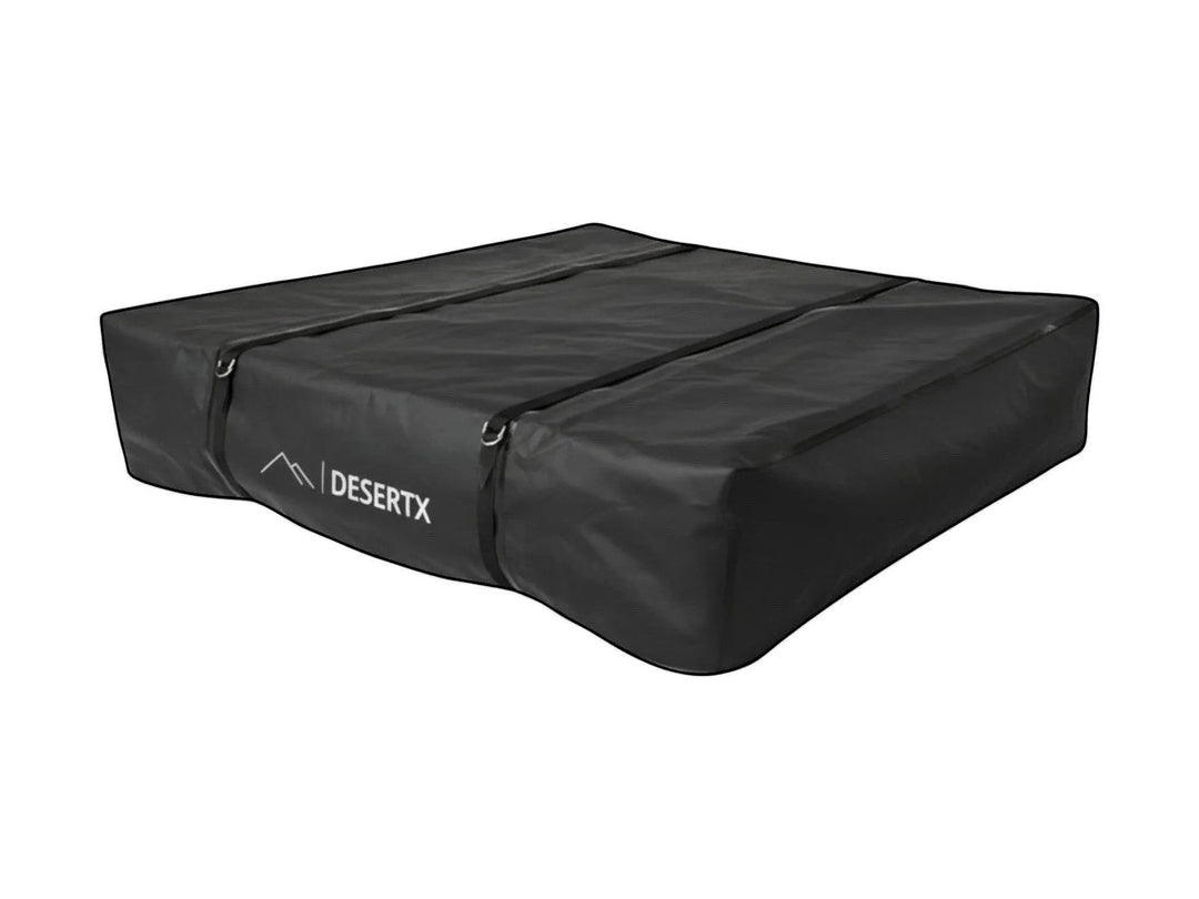 DesertX Nomad Plus black rooftop tent cover, durable waterproof material, spacious design for outdoor adventures.