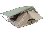 Load image into Gallery viewer, DesertX Nomad rooftop tent in tan with olive green rainfly, suitable for 2-3 people for adventurous travel.