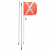 DesertX orange safety flag with reflective X pattern and detachable pole, includes storage bag.