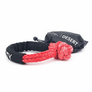 DesertX 18 Ton red UHMWPE soft shackle with black protective sleeve and storage bag.