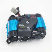 DesertX Twin Air Compressor, 12V, blue and black aluminum, for off-road use.
